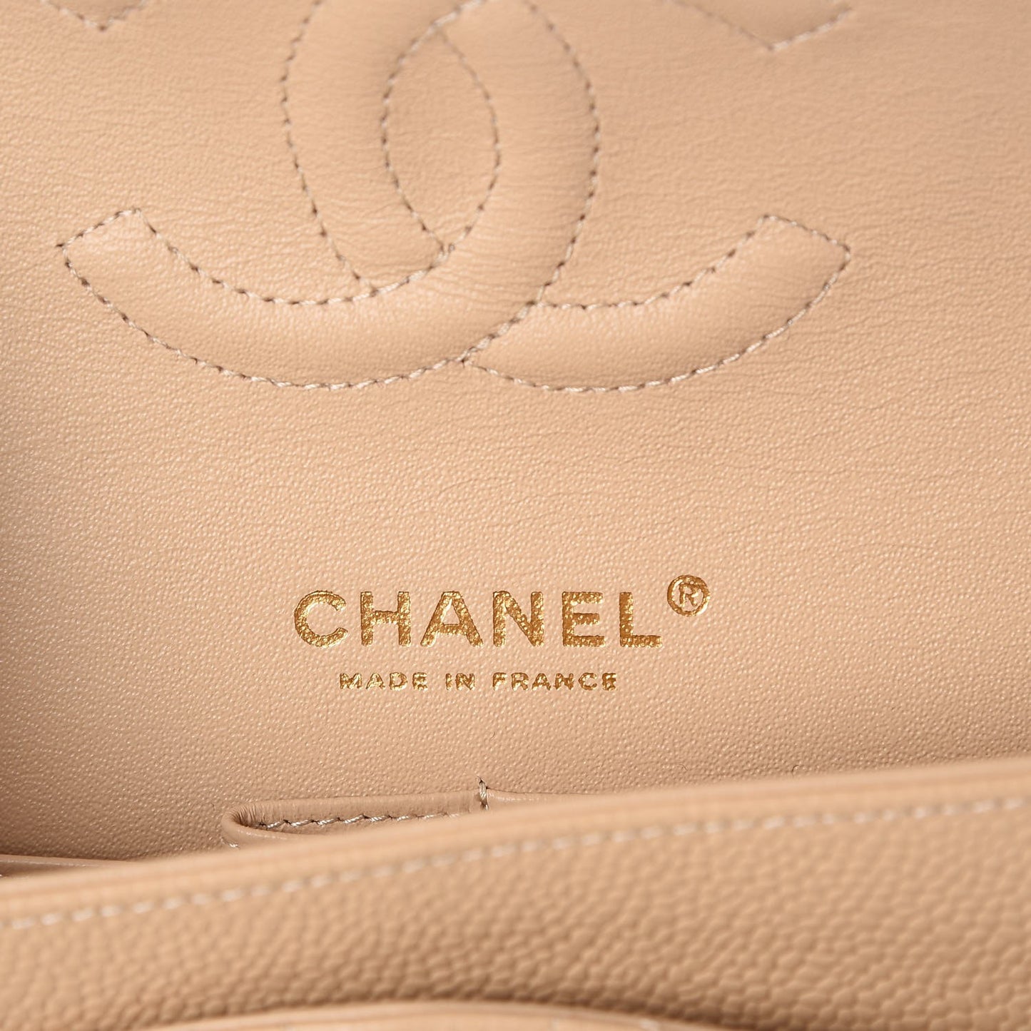 Caviar Quilted Medium Double Flap Beige Clair