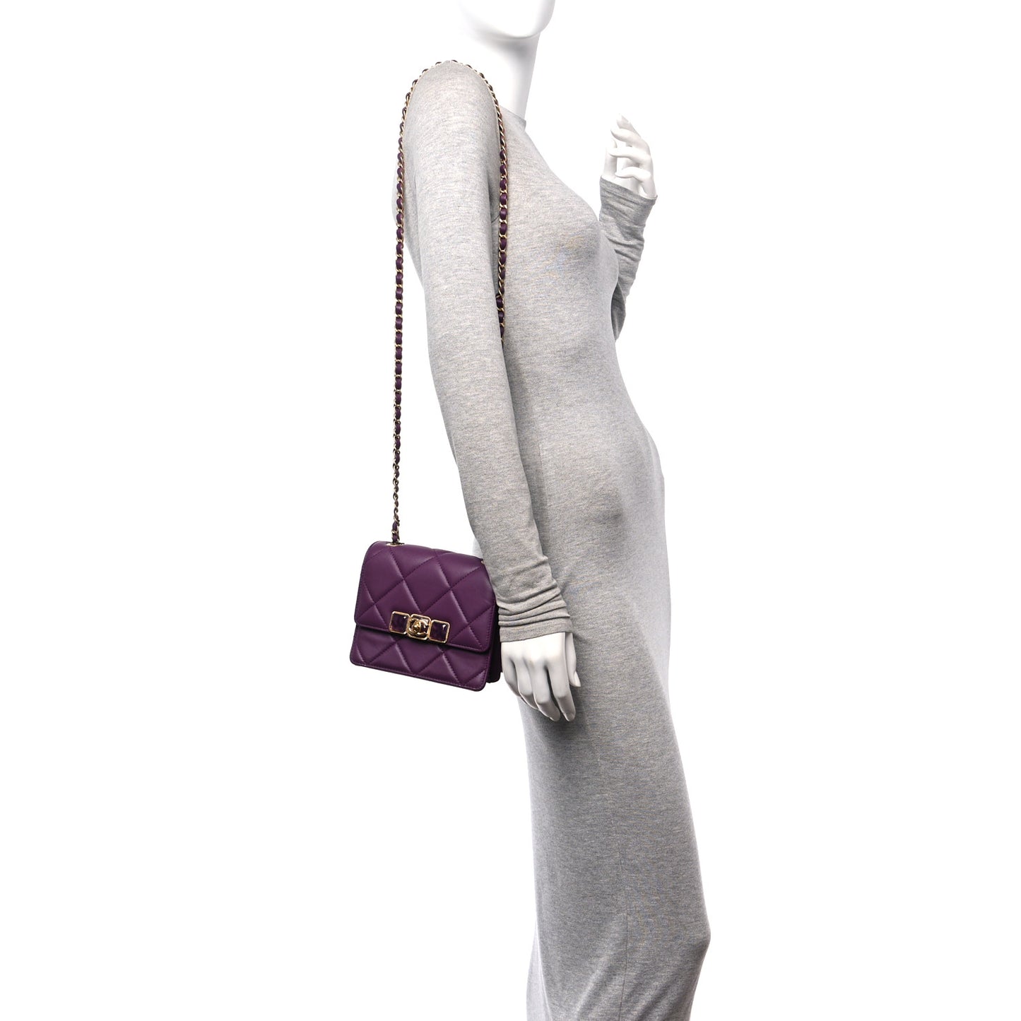 Calfskin Resin Quilted Mini Flap Purple