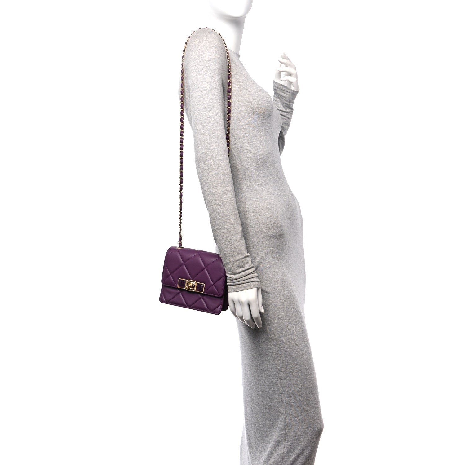 Chanel Calfskin Resin Quilted Mini Flap Purple 2 of 12
