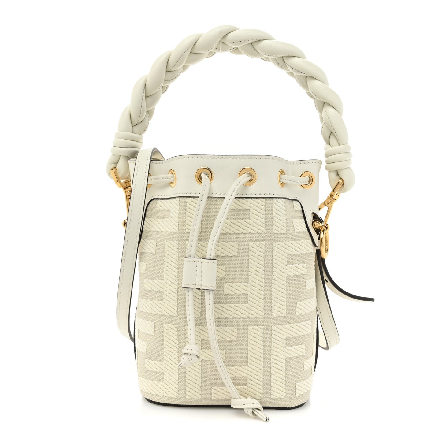 Canvas Nappa F is Fendi FF Embroidered Mini Mon Tresor Bucket Bag White Ice