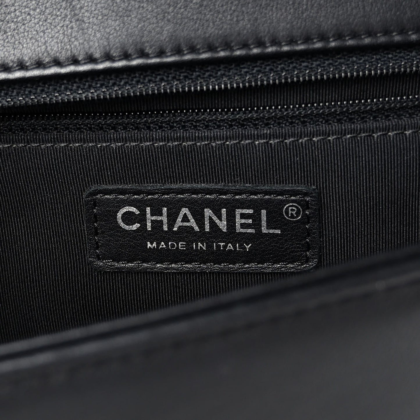 Calfskin Chevron Quilted Large Boy Flap Black