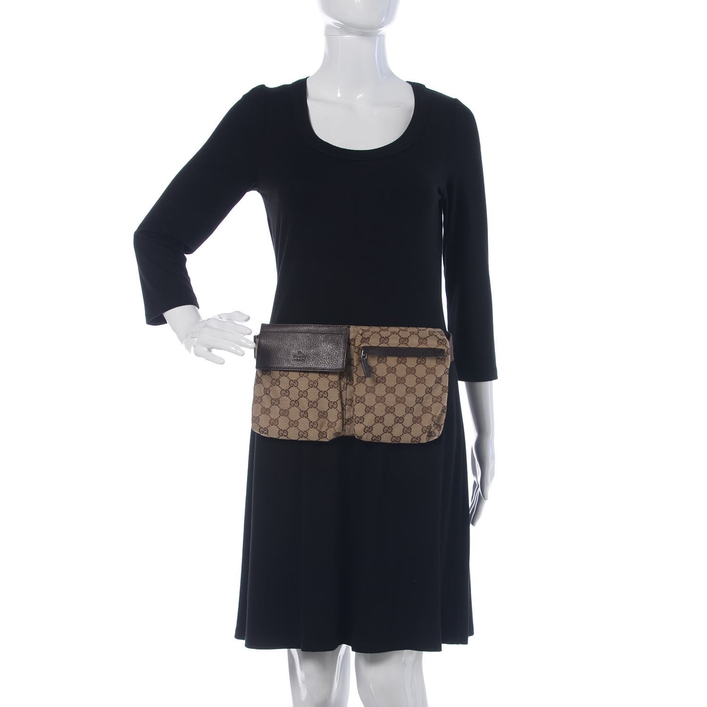 GG Monogram Double Pocket Belt Bag Dark Brown