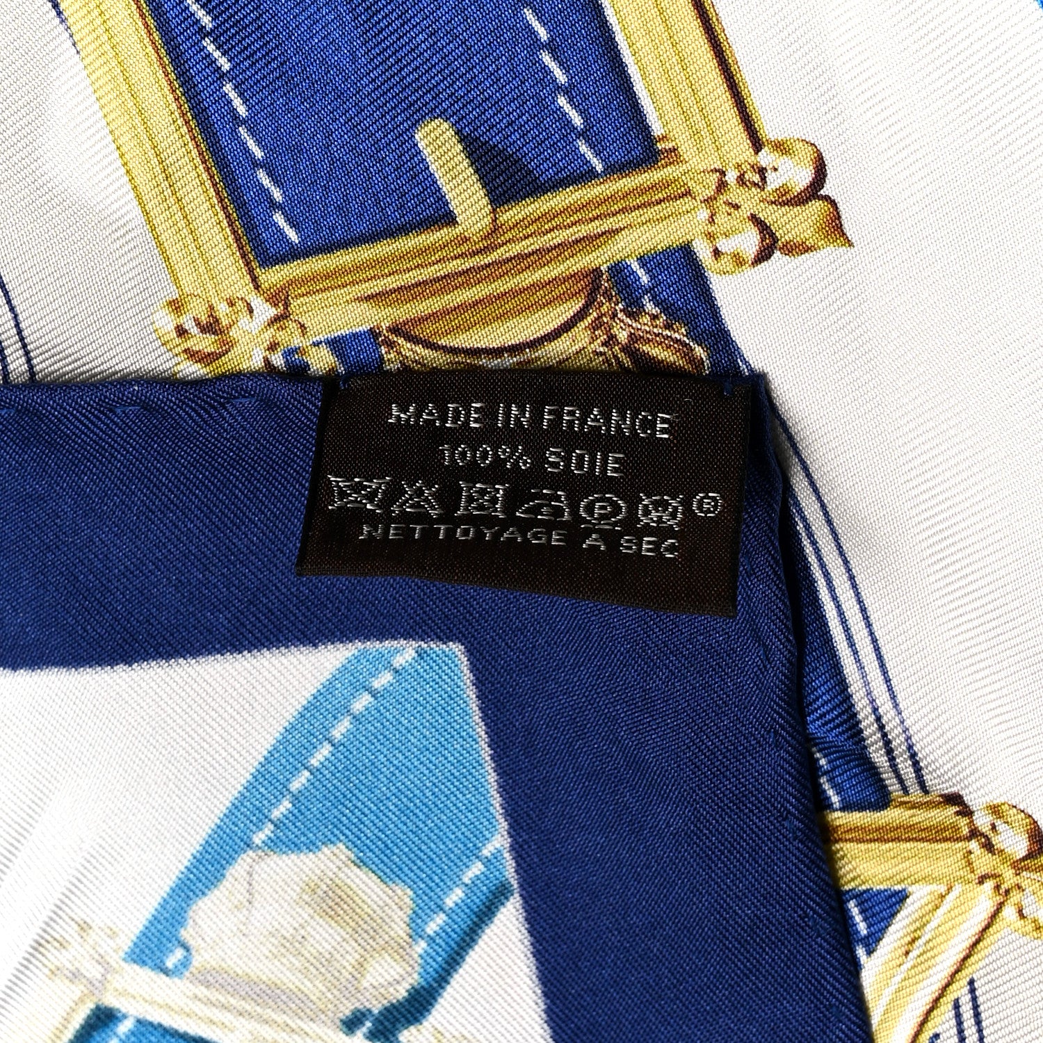 Hermes Silk Cavalcadour Voltigeur Scarf 90 Bleu Roy Creme Cobalt 4 of 4