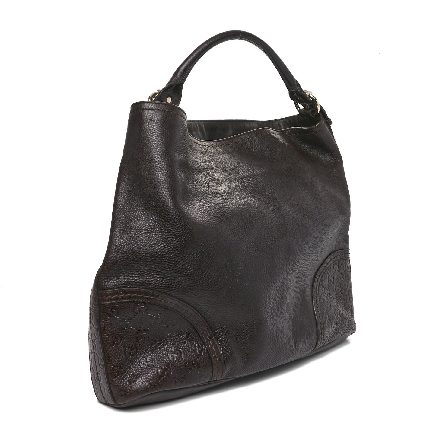 Calfskin Guccissima Trim Large Signoria Hobo Dark Brown