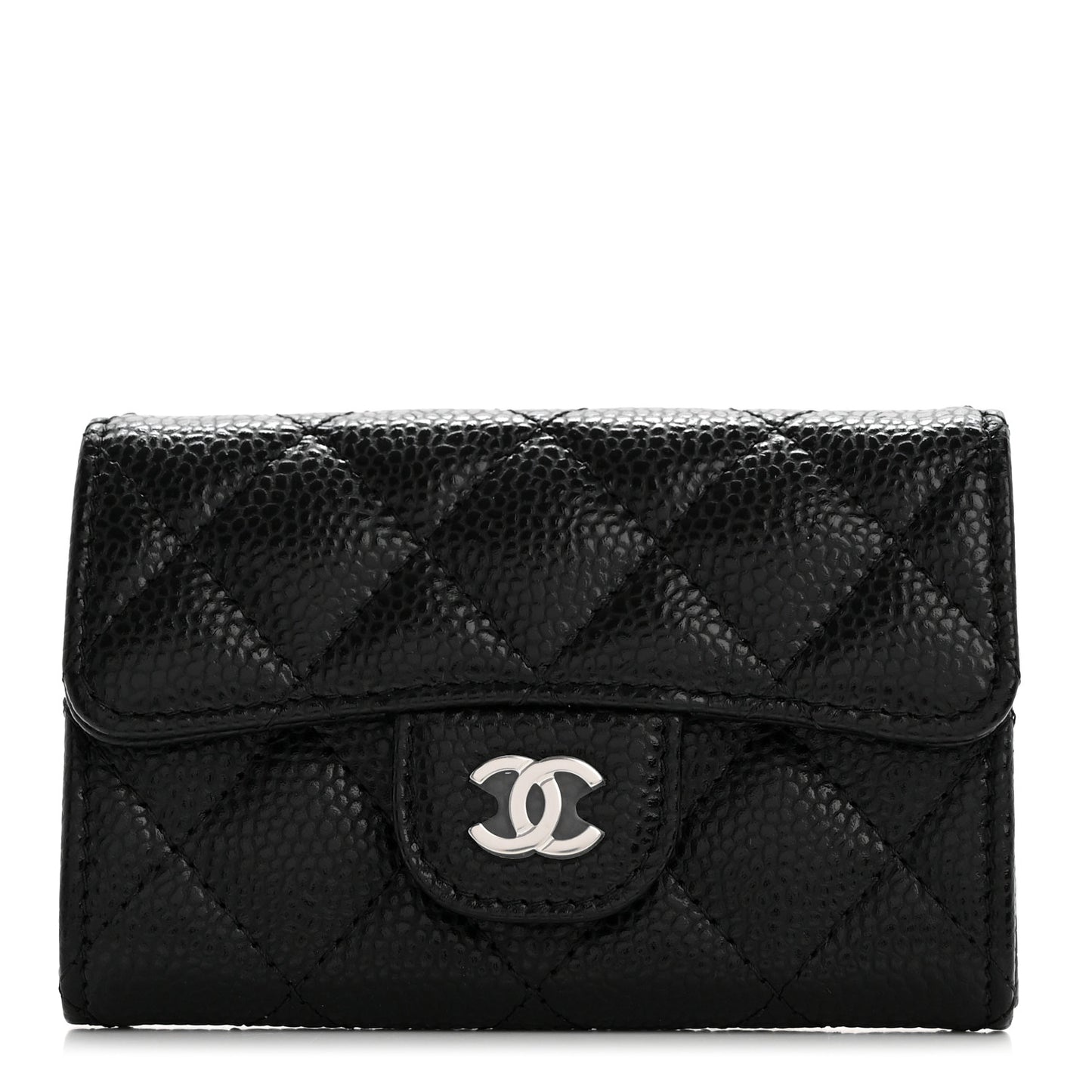 Caviar Quilted Flap Card Holder Wallet Black