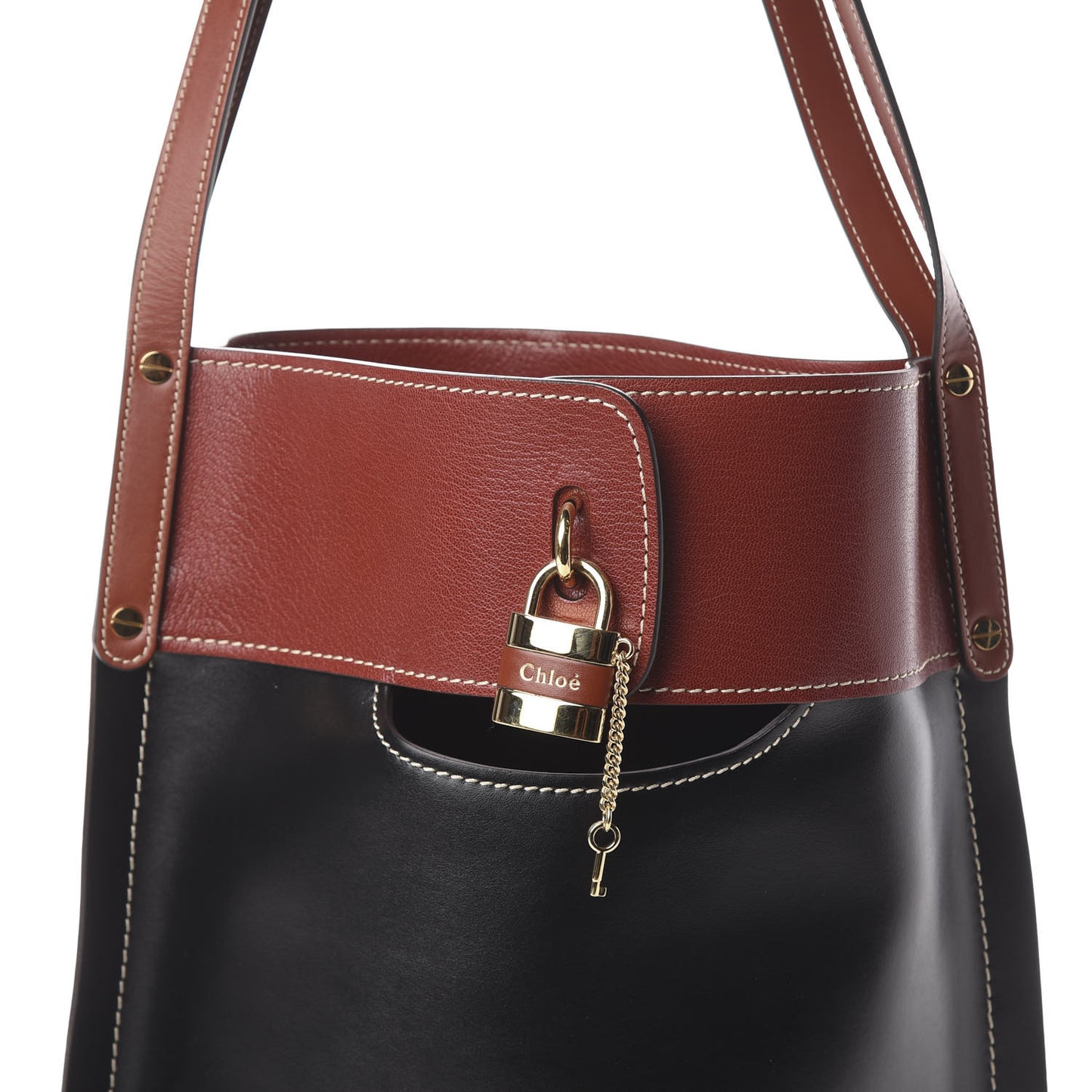 Shiny Calfskin Goatskin Medium Aby Bi-Color Bucket Bag Black