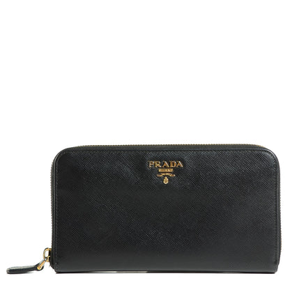 Prada Saffiano Metal Zip Around Wallet Nero Black 1 of 10