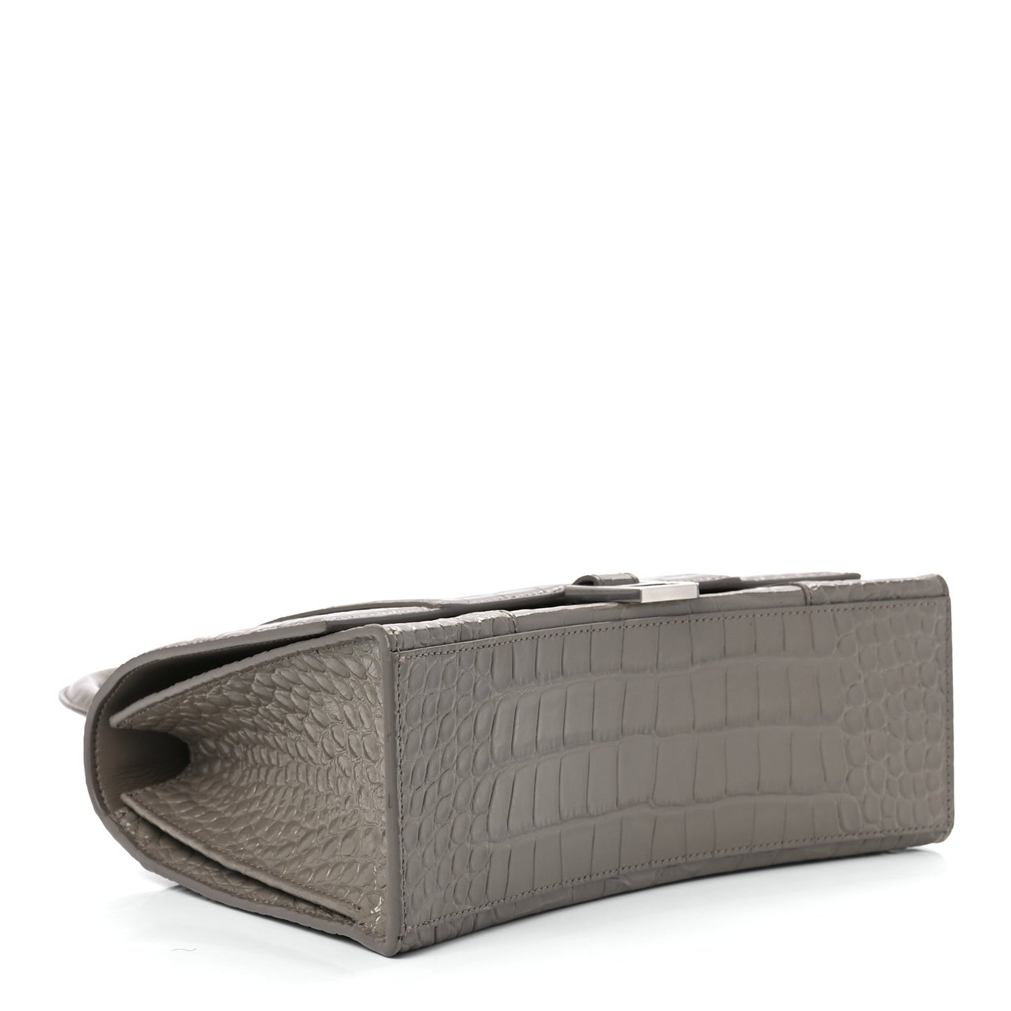 Shiny Calfskin Crocodile Embossed Medium Hourglass Top Handle Bag Mink Grey