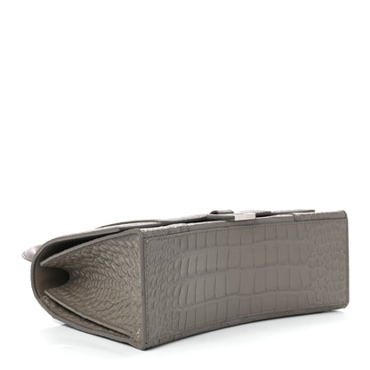 Balenciaga Shiny Calfskin Crocodile Embossed Medium Hourglass Top Handle Bag Mink Grey 4 of 14