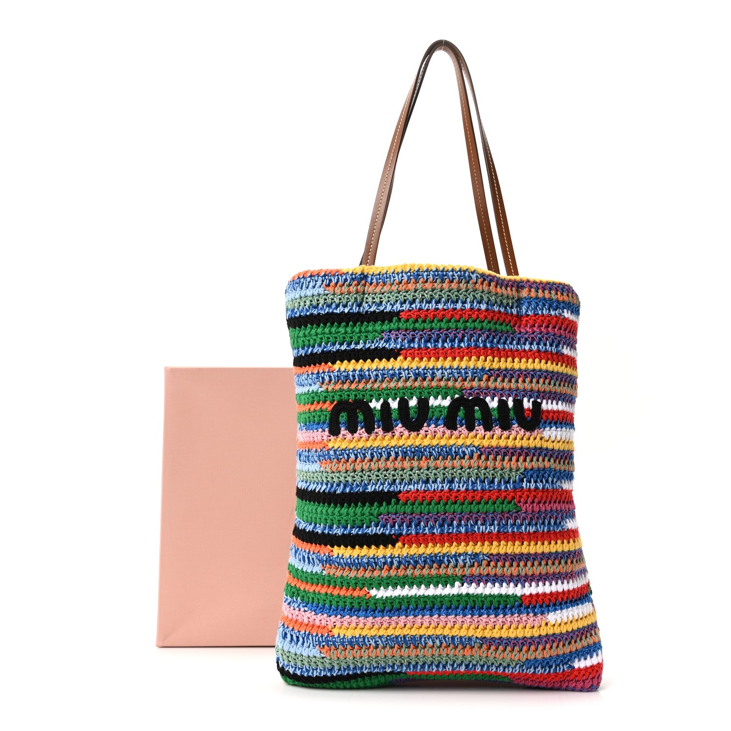 Miu Miu Cotton Crochet Stripe Vertical Tote Bag Multicolor 1801683