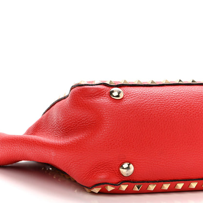 Valentino Garavani Pebbled Calfskin Small Rockstud Tote Deep Orange 7 of 8