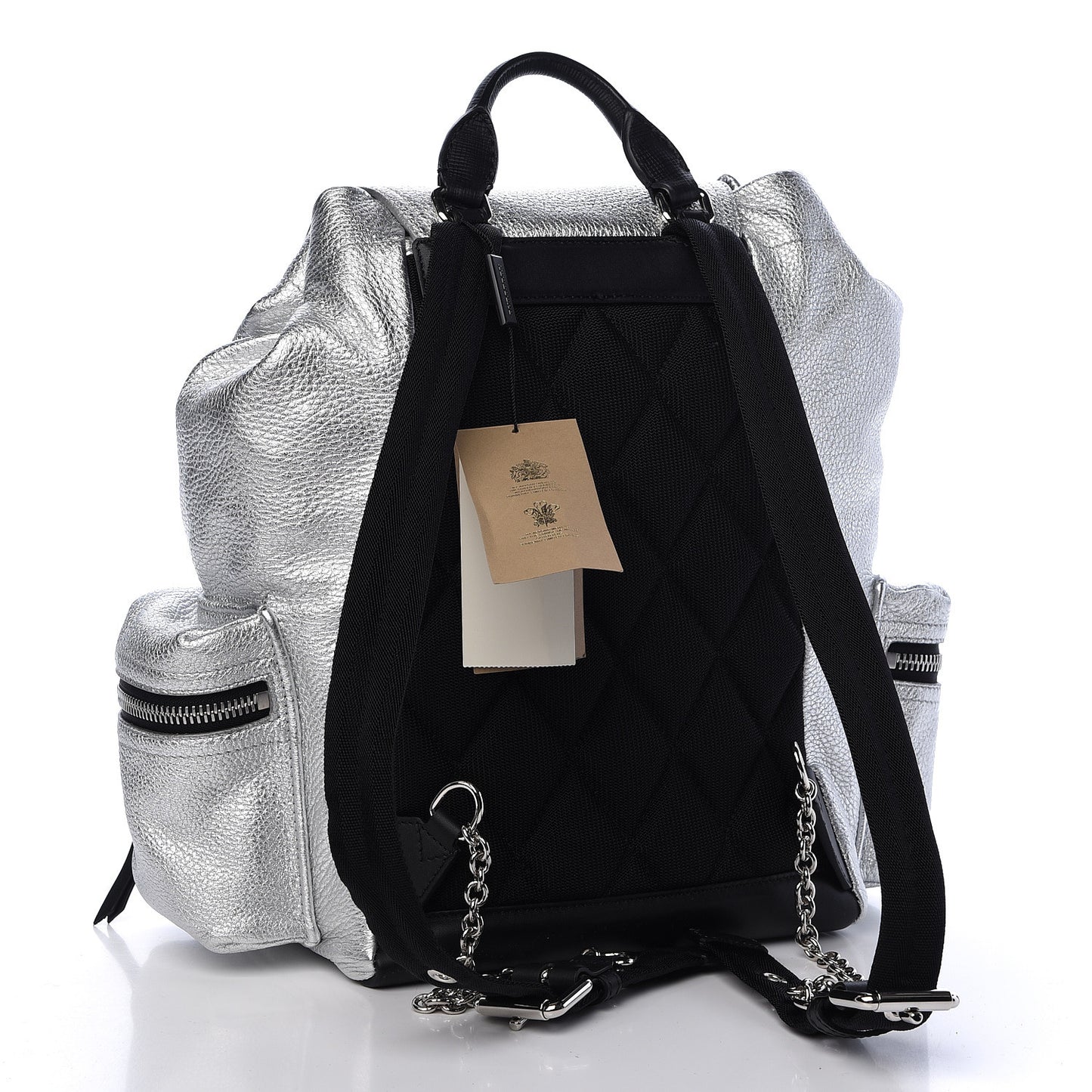 Metallic Deerskin Medium Rucksack Backpack Silver