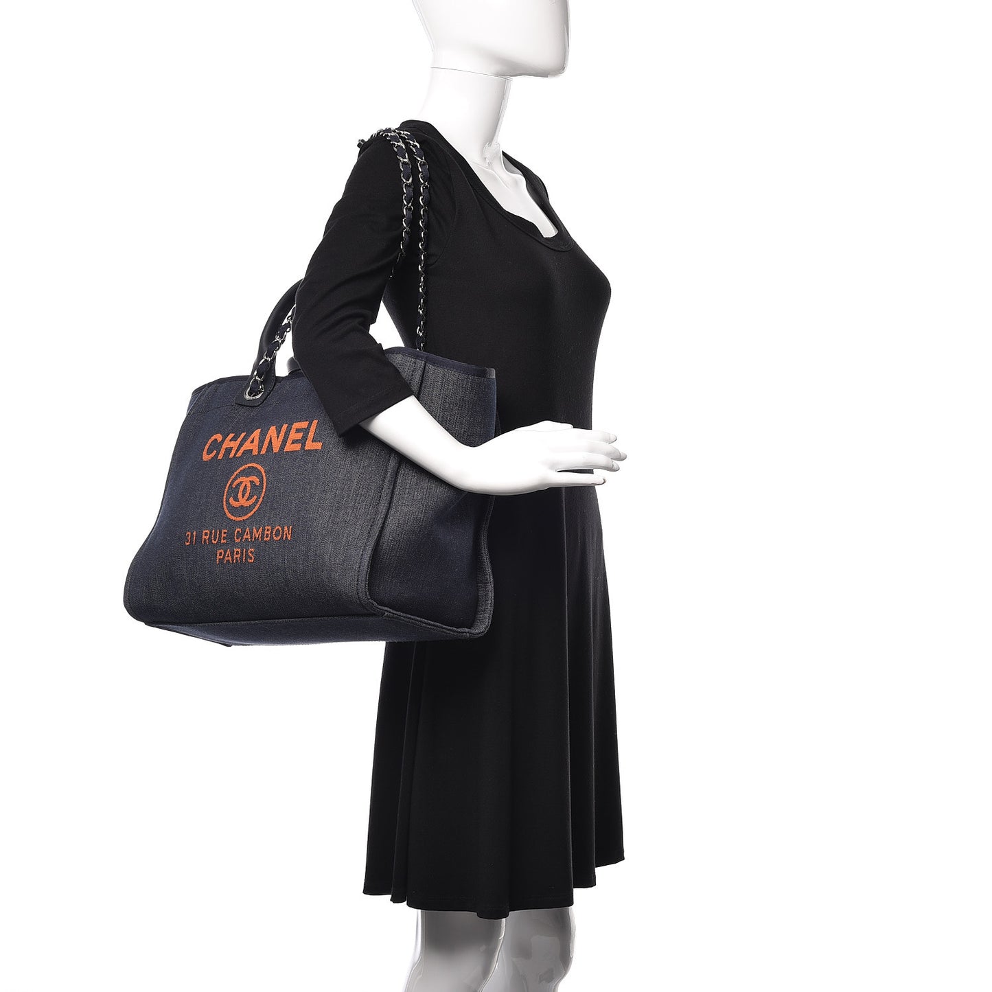 Denim Large Deauville Tote Blue Orange