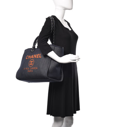 Chanel Denim Large Deauville Tote Blue Orange 3 of 11