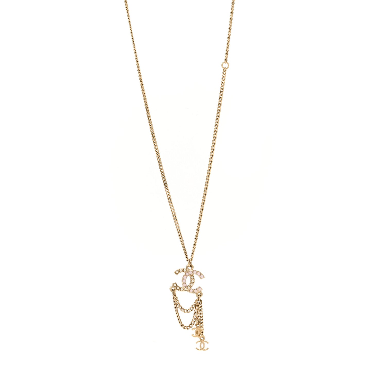 Pearl Crystal CC Chain Necklace Gold Pink