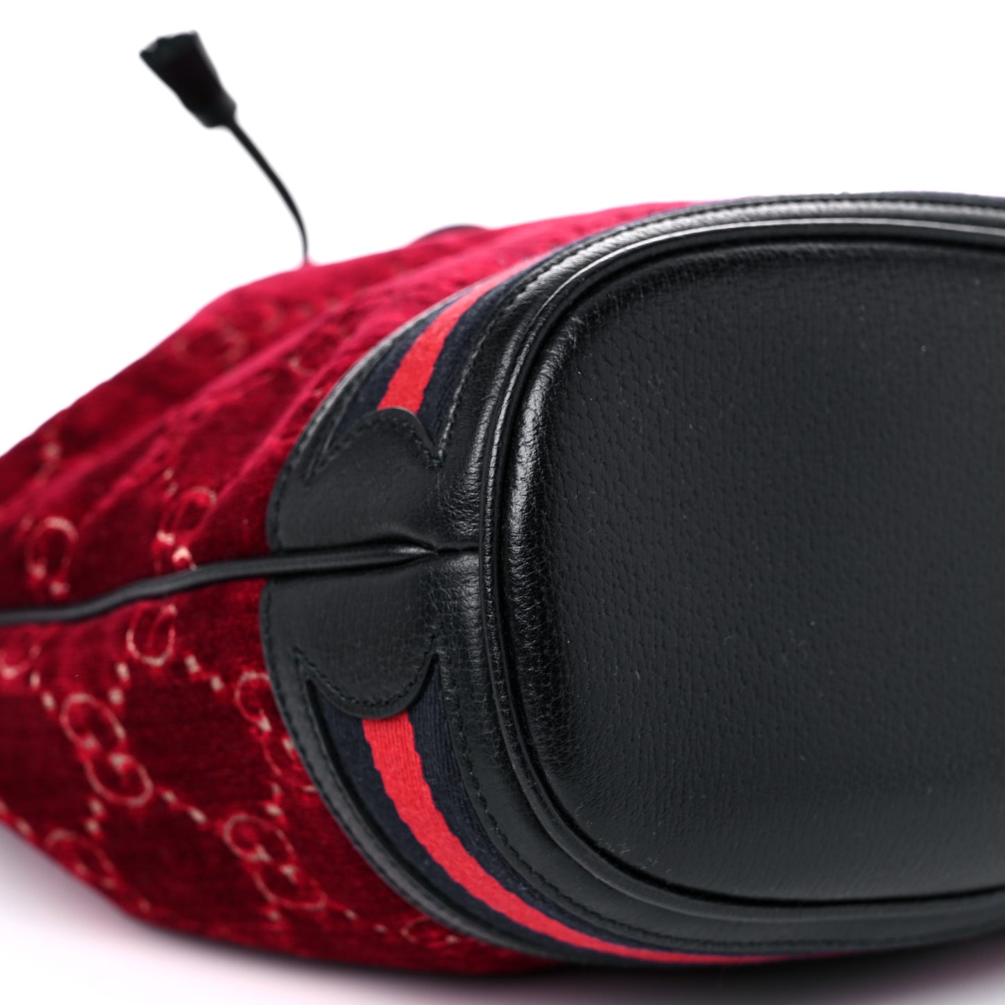 Velvet GG Monogram Textured Calfskin Web Bucket Bag Red Cipria Black