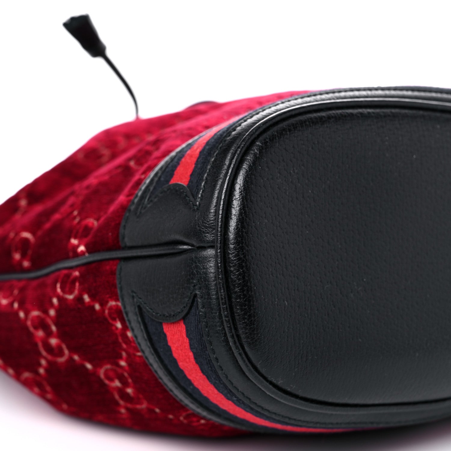 Gucci Velvet GG Monogram Textured Calfskin Web Bucket Bag Red Cipria Black 9 of 11