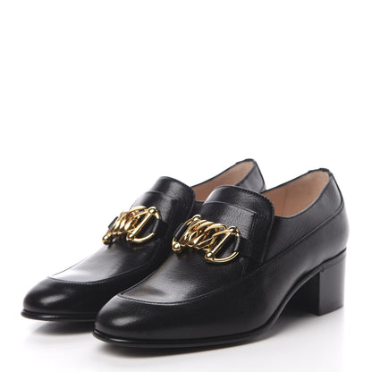 Gucci Goatskin Womens Chain Mid-Heel Loafers 36.5 Black 3 of 9