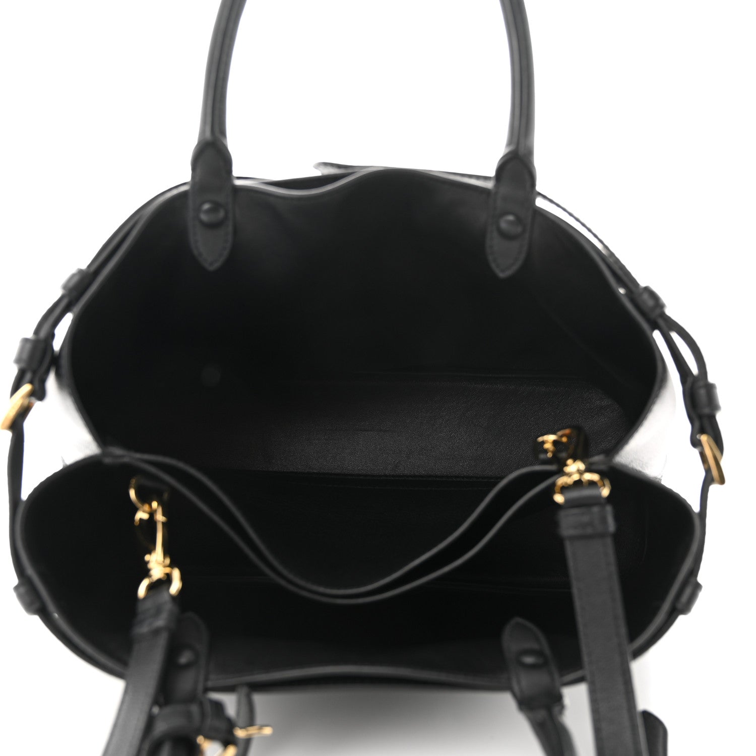 Prada Soft Grain Calfskin Medium Double Belt Tote Black 6 of 9
