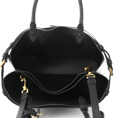 Prada Soft Grain Calfskin Medium Double Belt Tote Black 6 of 9