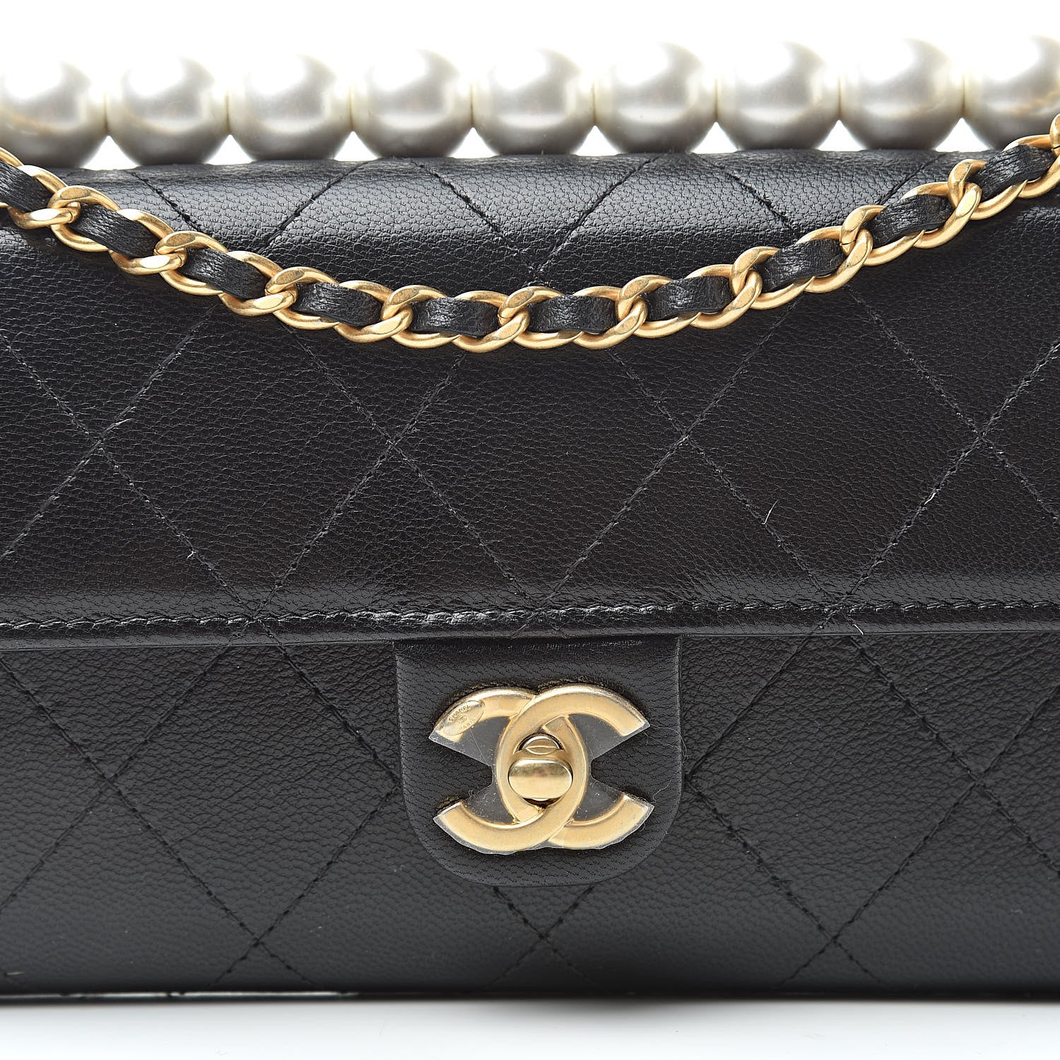Chanel Goatskin Quilted Chic Pearls Clutch With Chain Black 9 of 12