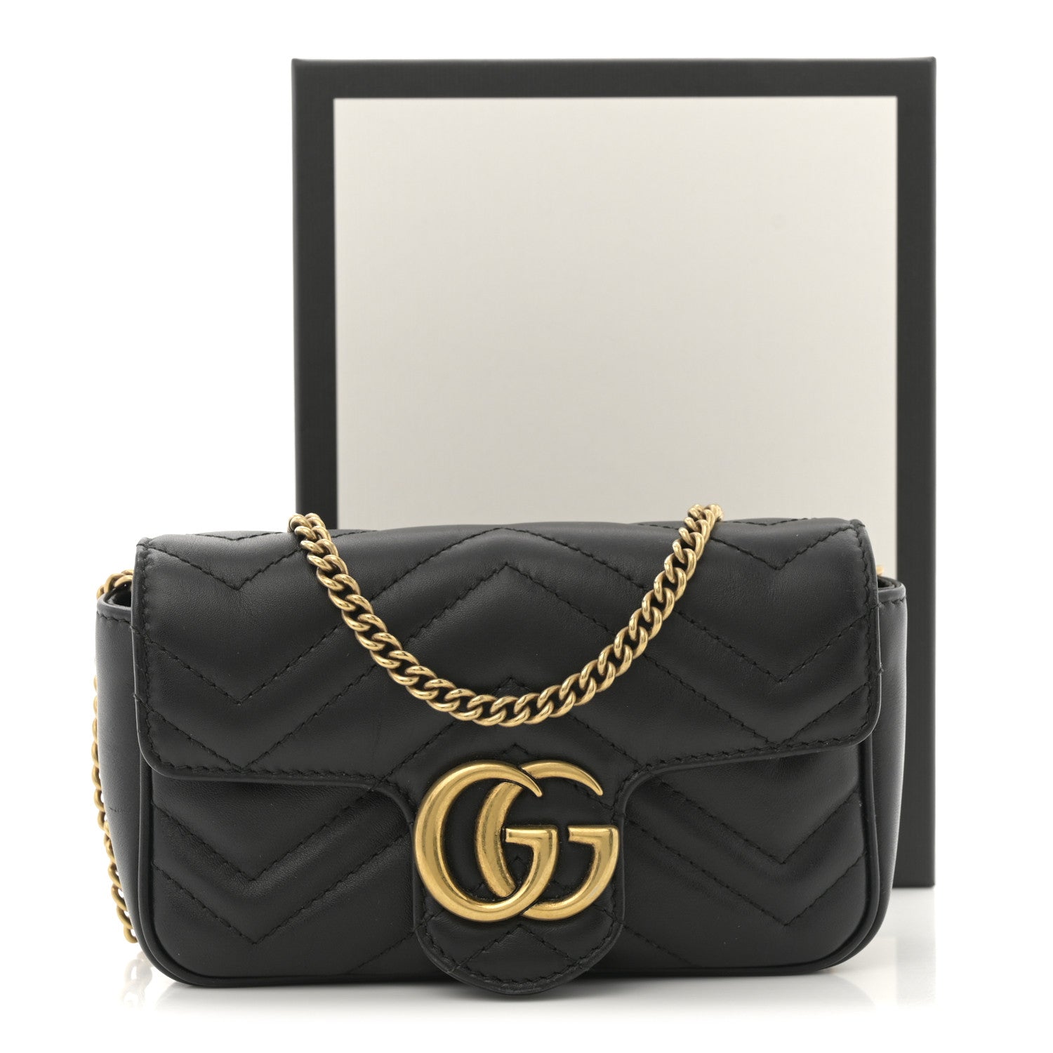 Gucci Calfskin Matelasse Super Mini GG Marmont Shoulder Bag Black 11 of 11