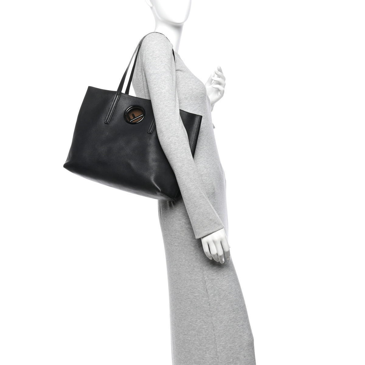 Fendi Vitello Vienna Enamel F is Fendi Shopping Tote Black Taupe 2 of 11