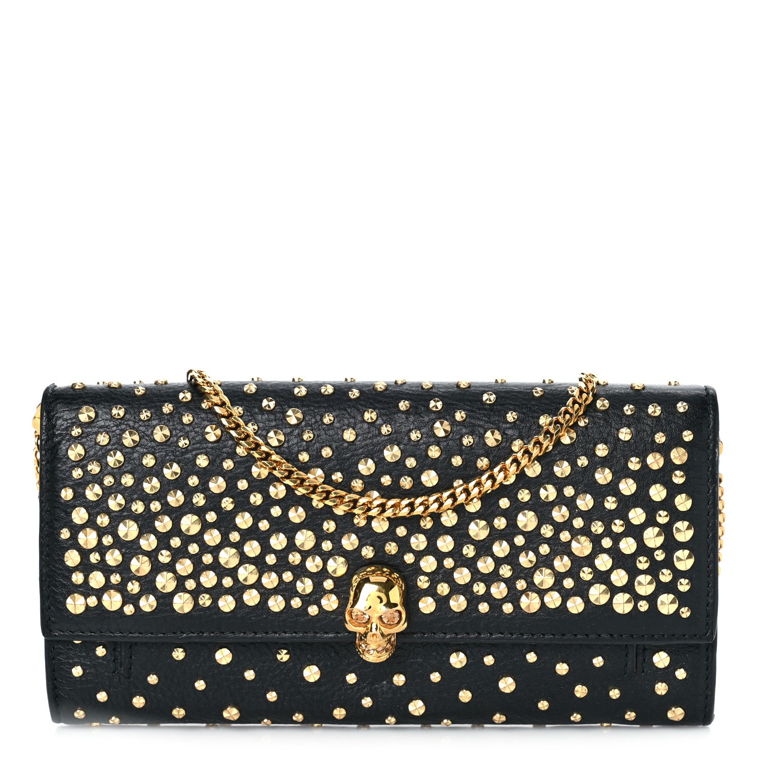 Alexander McQueen Calfskin Studded Skull Wallet on Chain Black 1 of 9