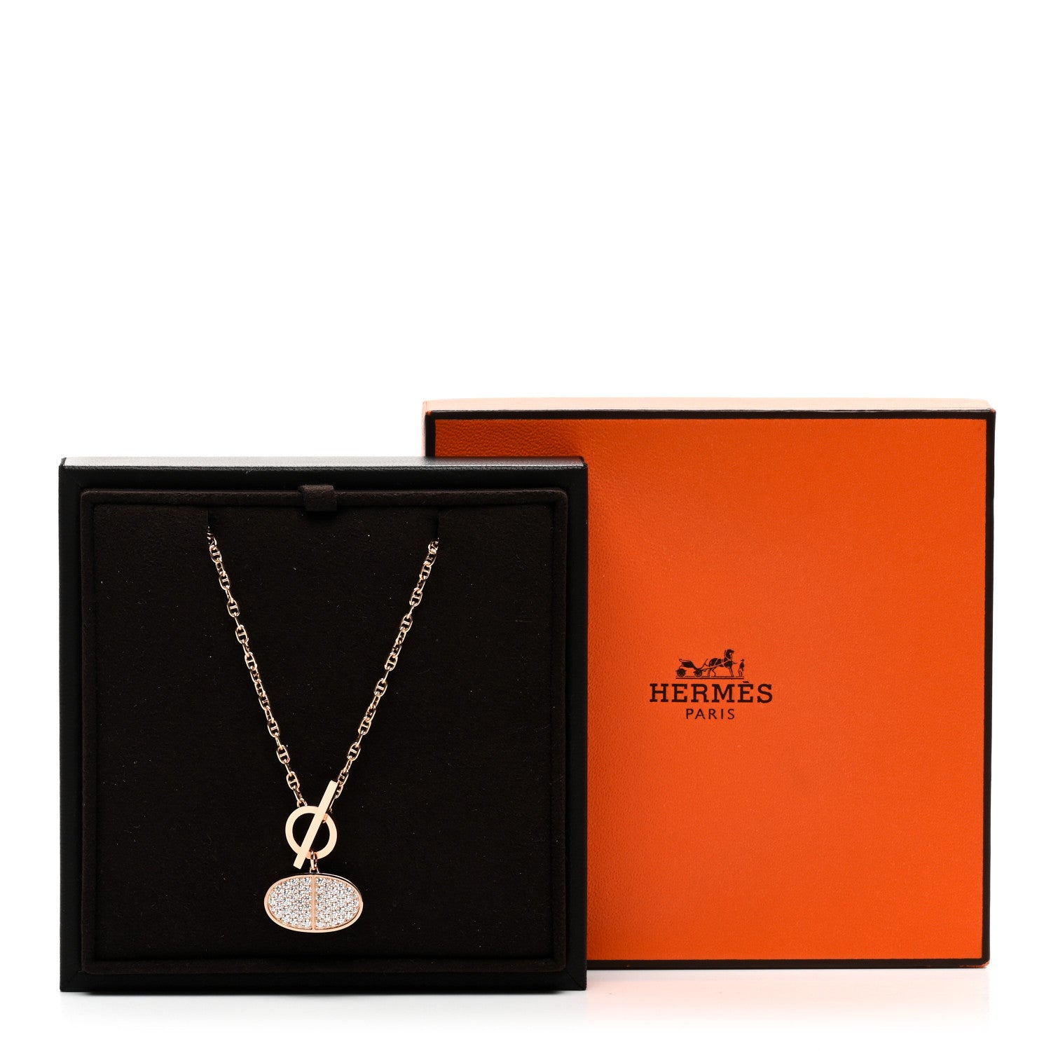 Hermes 18K Rose Gold Diamond Chaine D'Ancre Verso Pendant Necklace SH 5 of 5