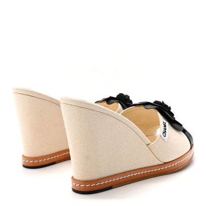 Chanel Canvas Camellia Wedge Sandals 38 Off White 5 of 9
