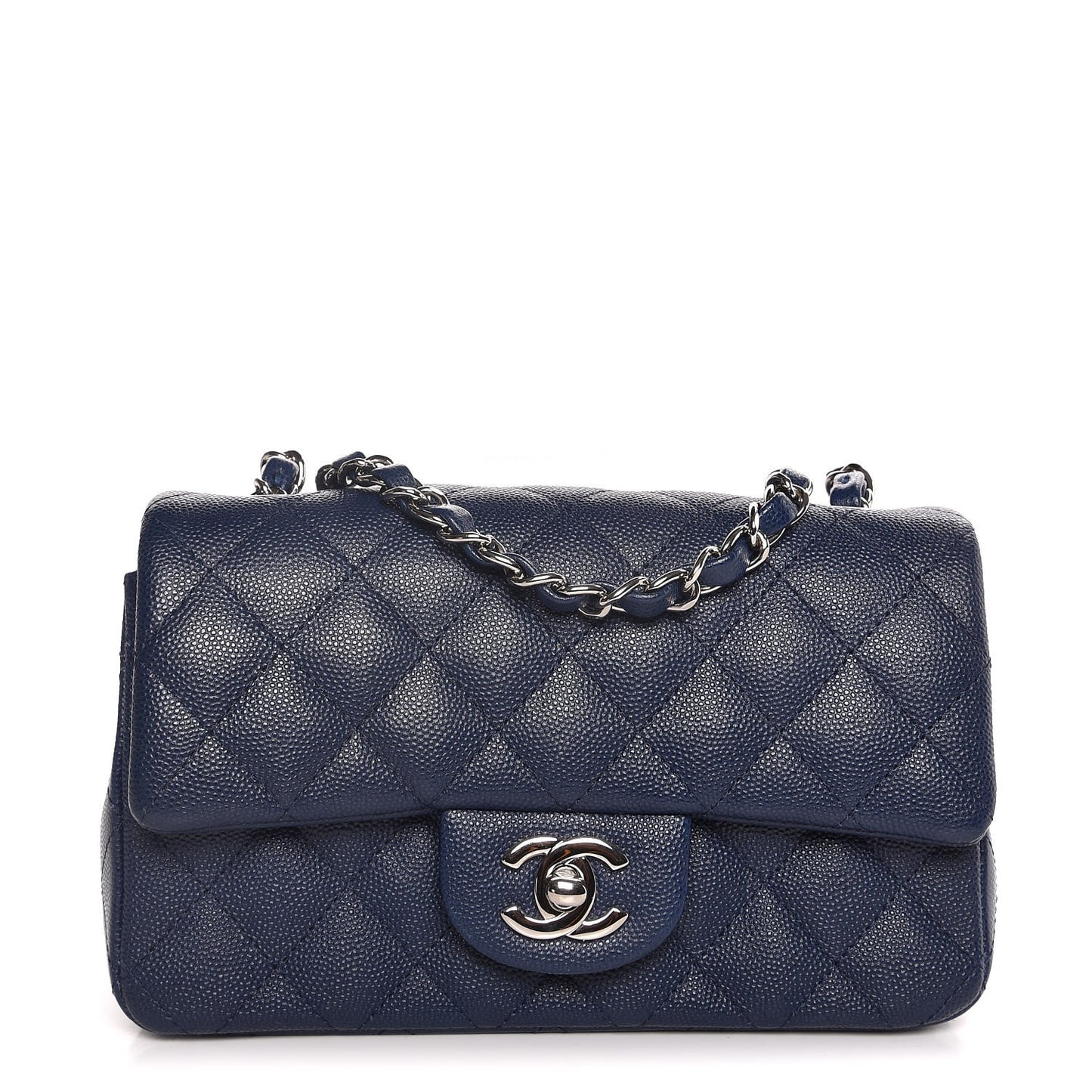 Caviar Quilted Mini Rectangular Flap Navy