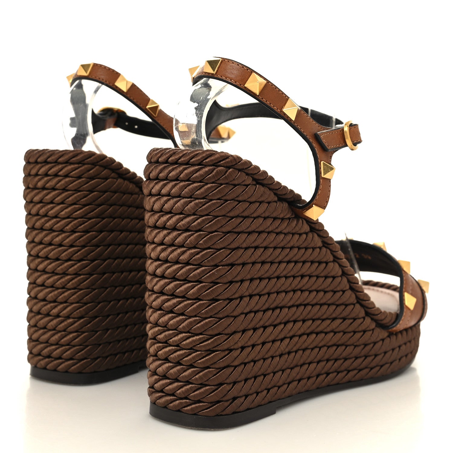 Valentino Garavani Calfskin Rockstud Torchon Espadrille 25/115mm Wedge Sandals 39 Cuoio 4 of 10