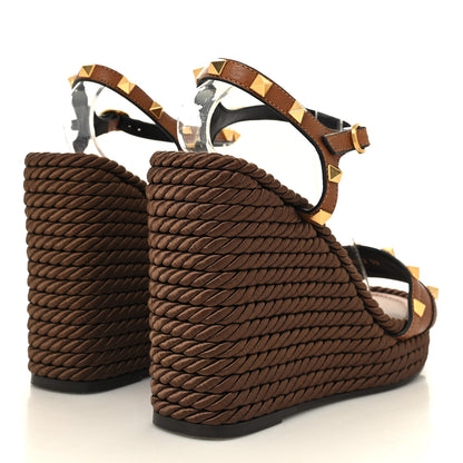 Valentino Garavani Calfskin Rockstud Torchon Espadrille 25/115mm Wedge Sandals 39 Cuoio 4 of 10