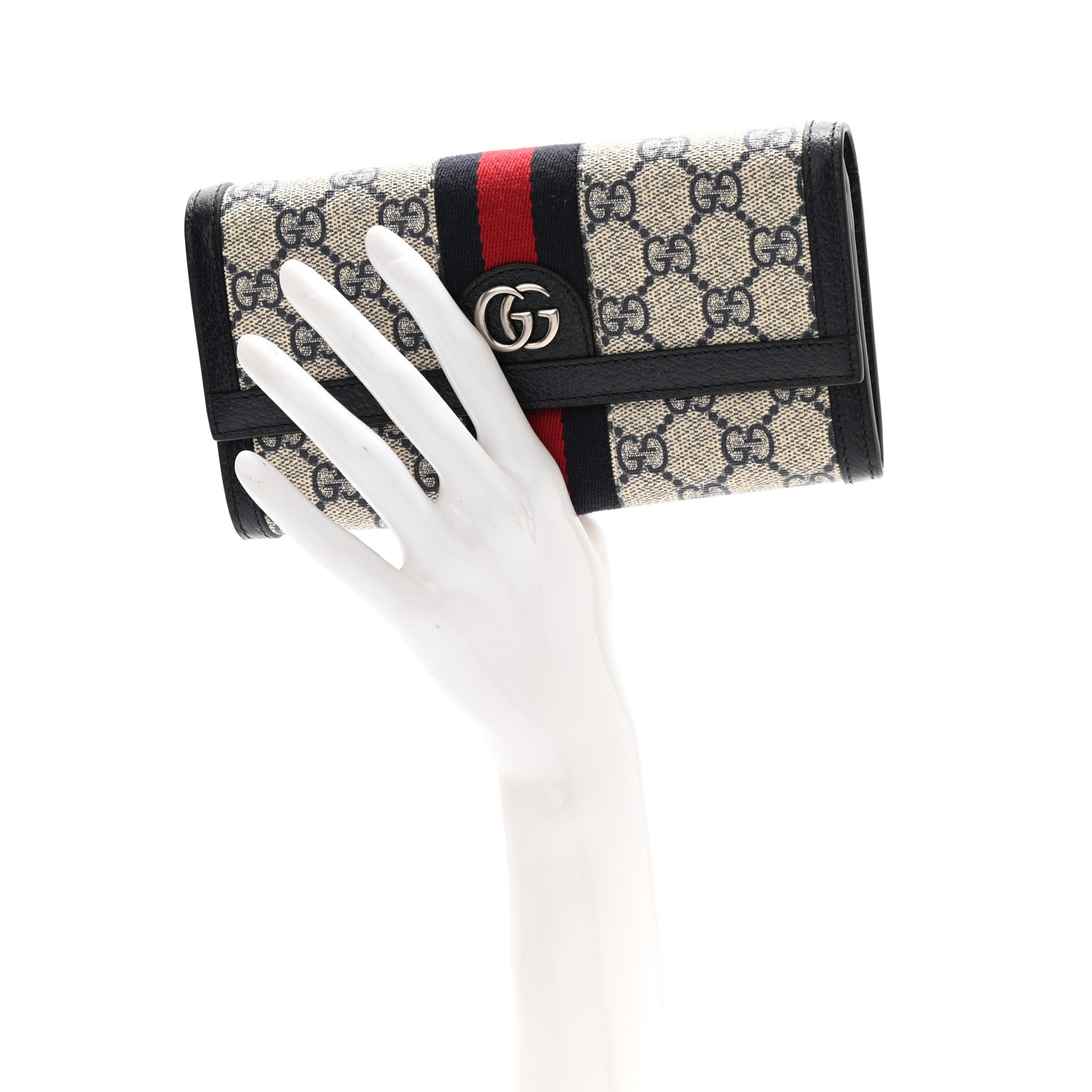Gucci GG Supreme Monogram Textured Calfskin Web Ophidia Continental Wallet Beige Blue 2 of 8