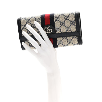 Gucci GG Supreme Monogram Textured Calfskin Web Ophidia Continental Wallet Beige Blue 2 of 8