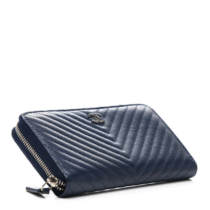 Chanel Caviar Chevron Quilted Large Gusset Zip Around Wallet Navy 4 of 7