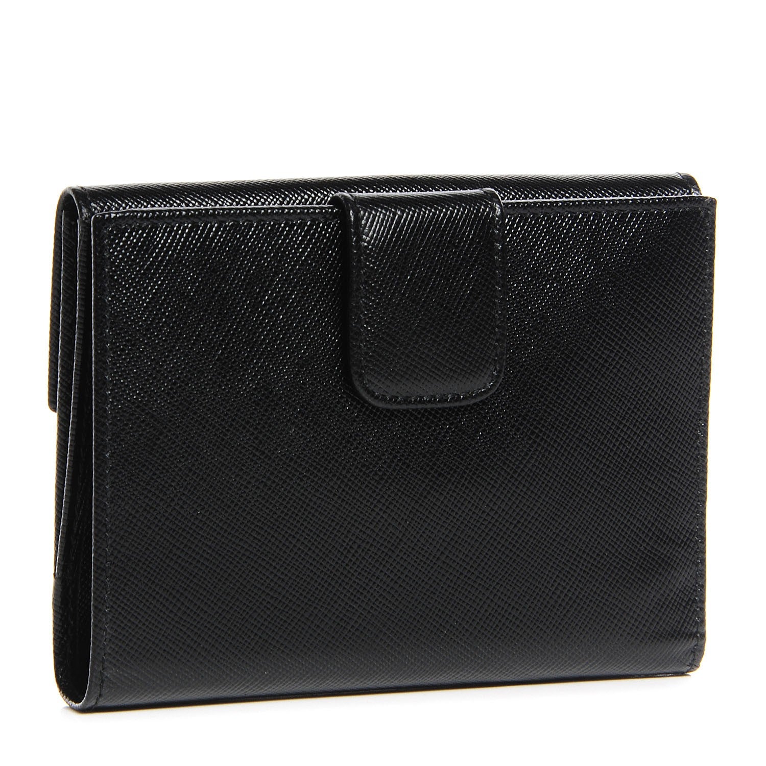Prada Saffiano Medium Flap Bi-Fold Wallet Black 3 of 9