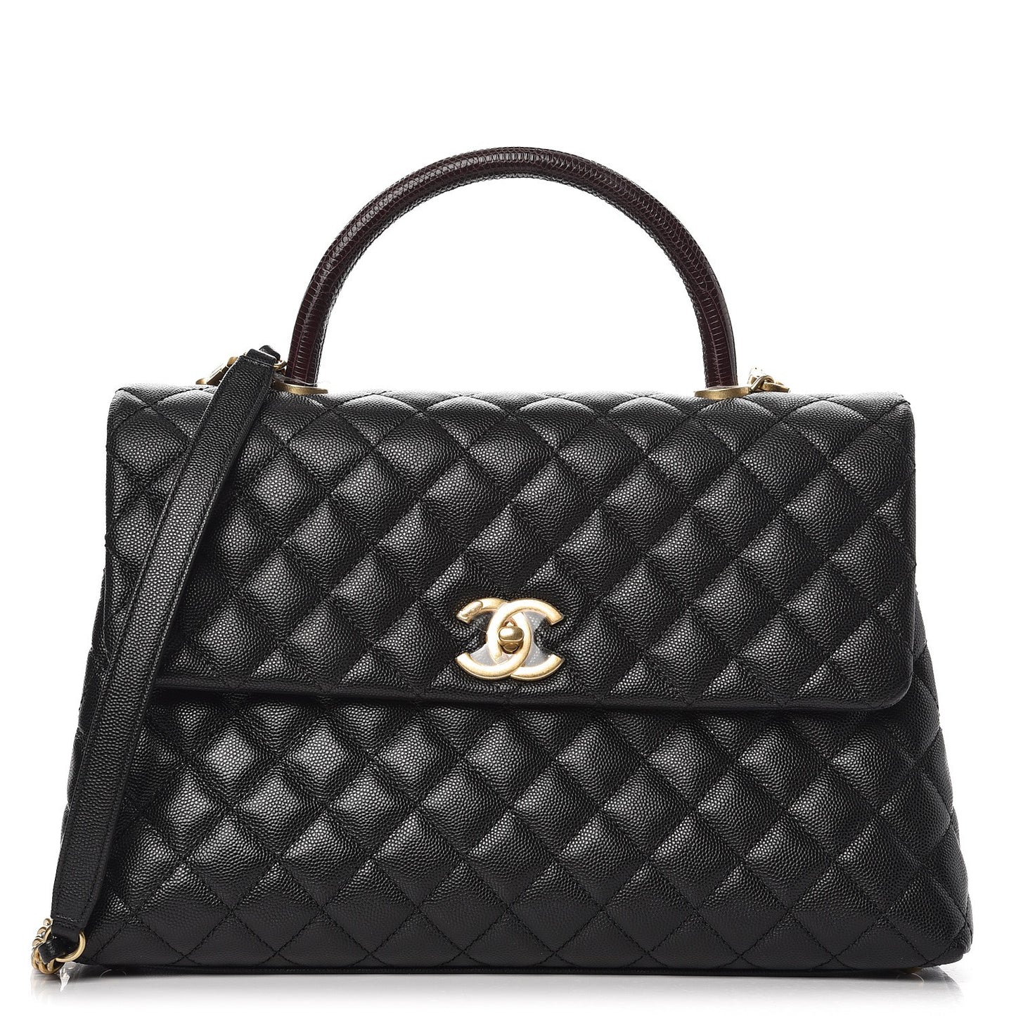 Caviar Lizard Quilted Medium Coco Handle Flap Black