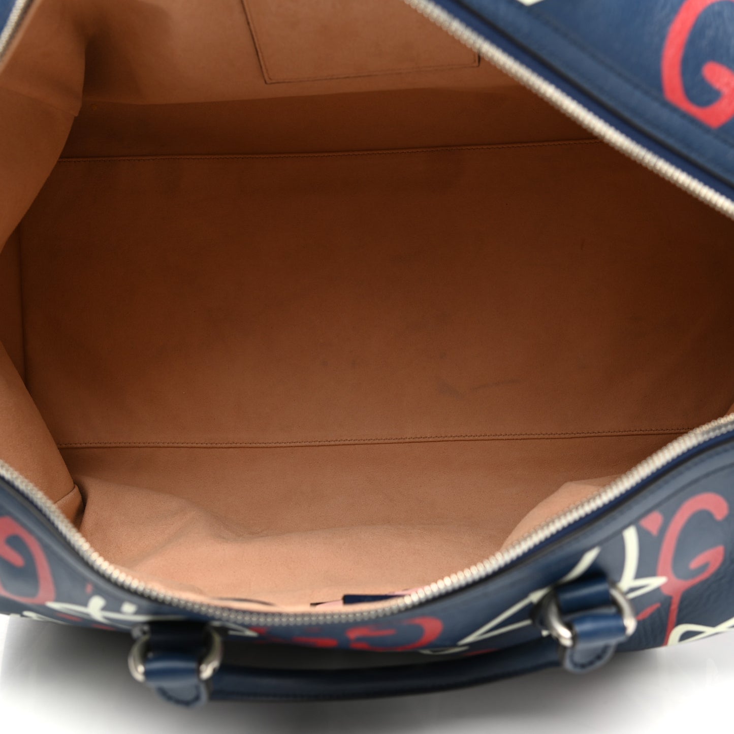 Calfskin GucciGhost Print Duffle Blue Agata Hibiscus Red