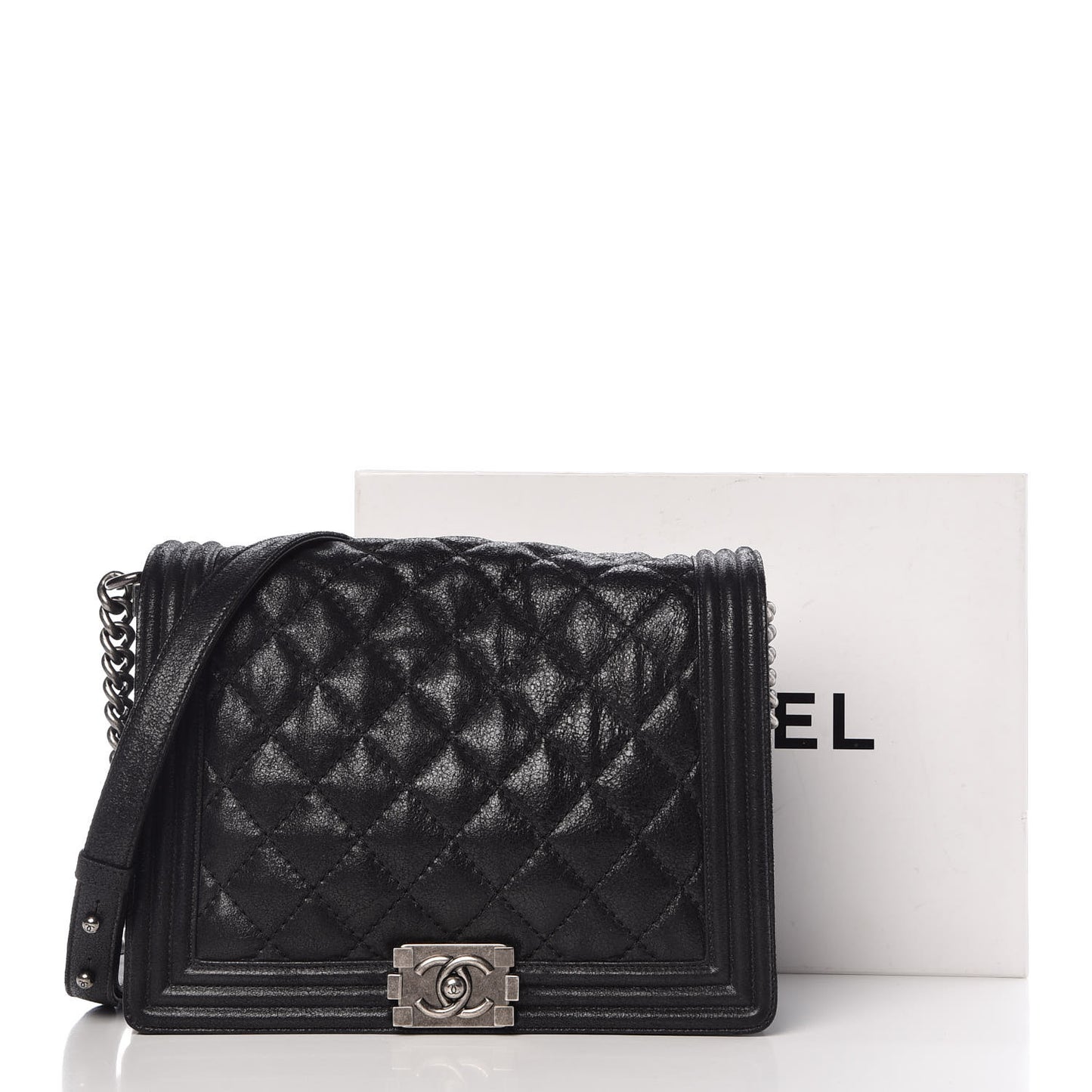 Iridescent Calfskin Quilted New Medium Gentle Boy Flap Black