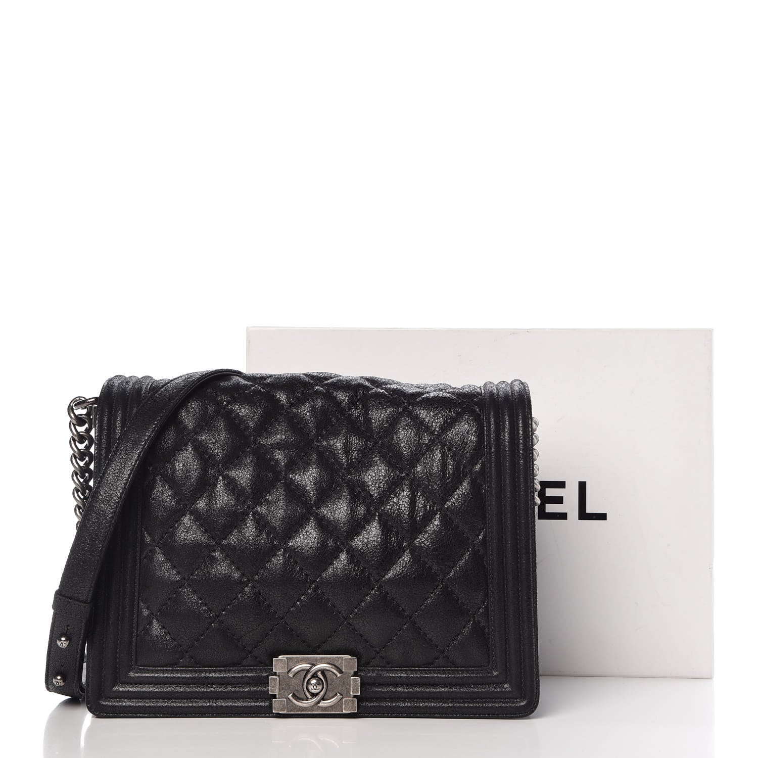 Chanel Iridescent Calfskin Quilted New Medium Gentle Boy Flap Black 10 of 10