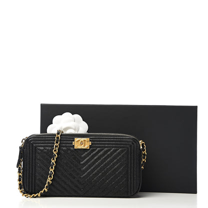 Chanel Caviar Chevron Small Boy Clutch With Chain Black 10 of 10