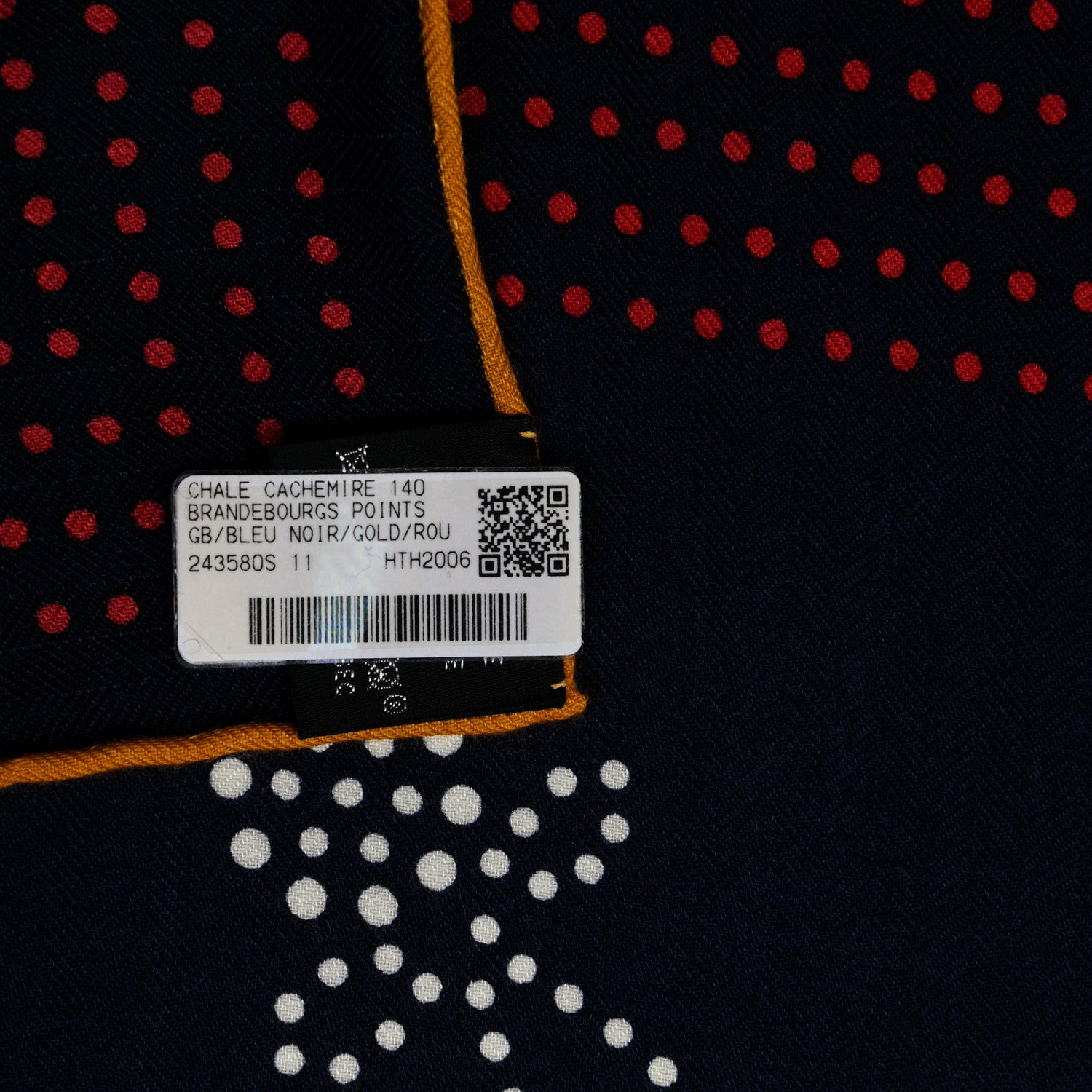 Hermes Cashmere Silk Brandebourgs Points Shawl 140 Bleu Black Gold Rouge 5 of 5