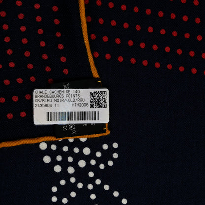 Hermes Cashmere Silk Brandebourgs Points Shawl 140 Bleu Black Gold Rouge 5 of 5