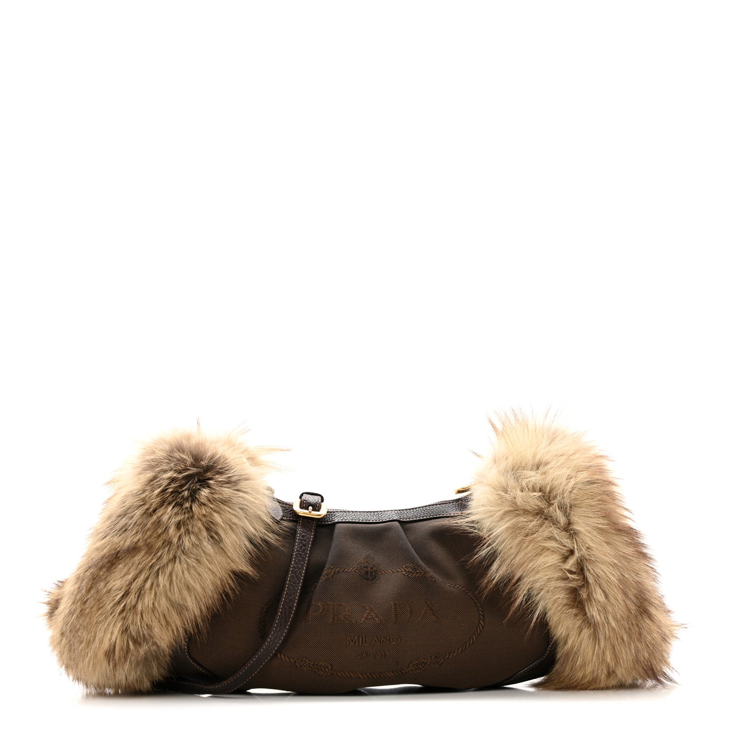 Fox Fur Jacquard Logo Hand Muff Hobo Corda Bruciato