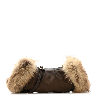 Prada Fox Fur Jacquard Logo Hand Muff Hobo Corda Bruciato 1 of 15
