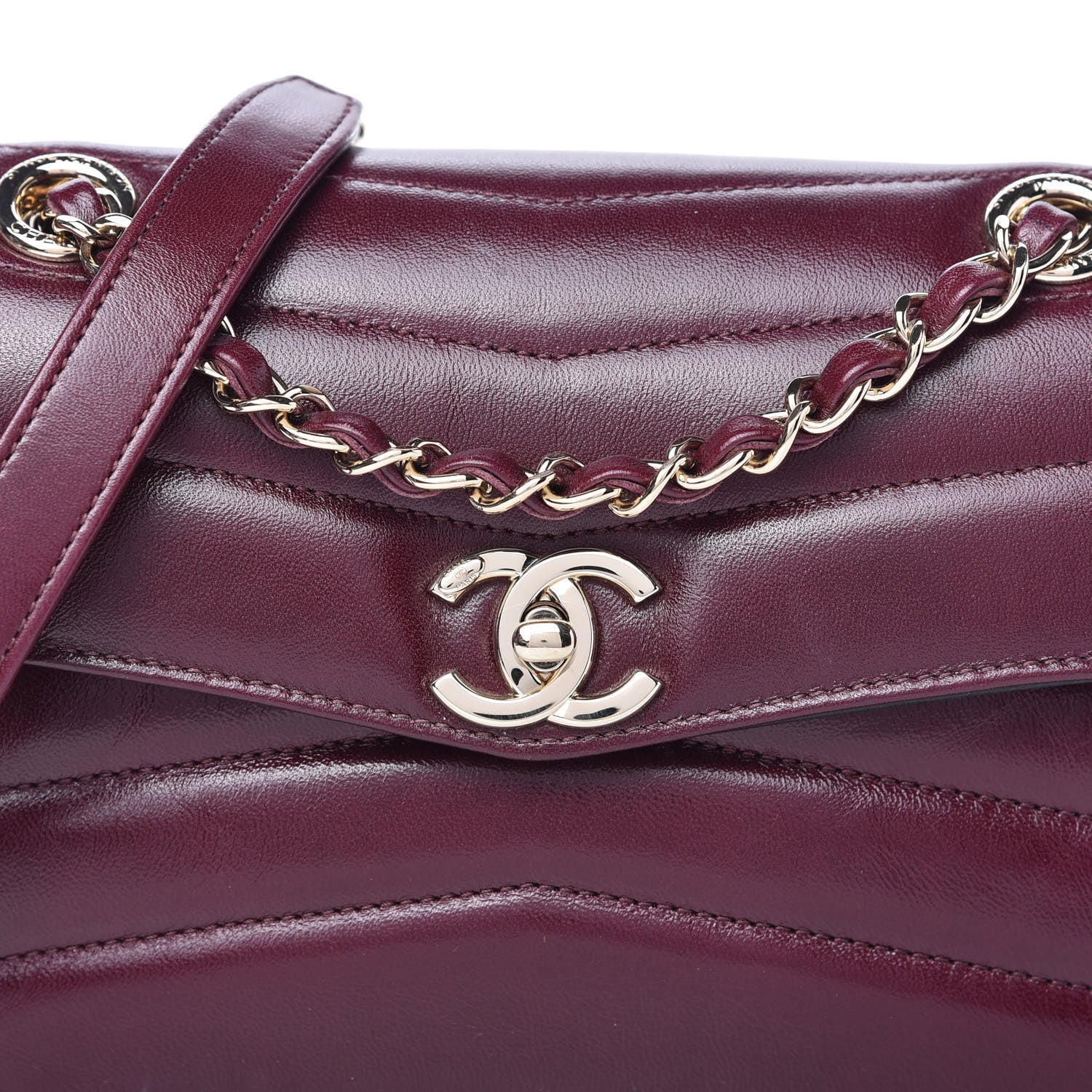 Chanel Shiny Lambskin Quilted Small Chevron Miroir Burgundy 10 of 10