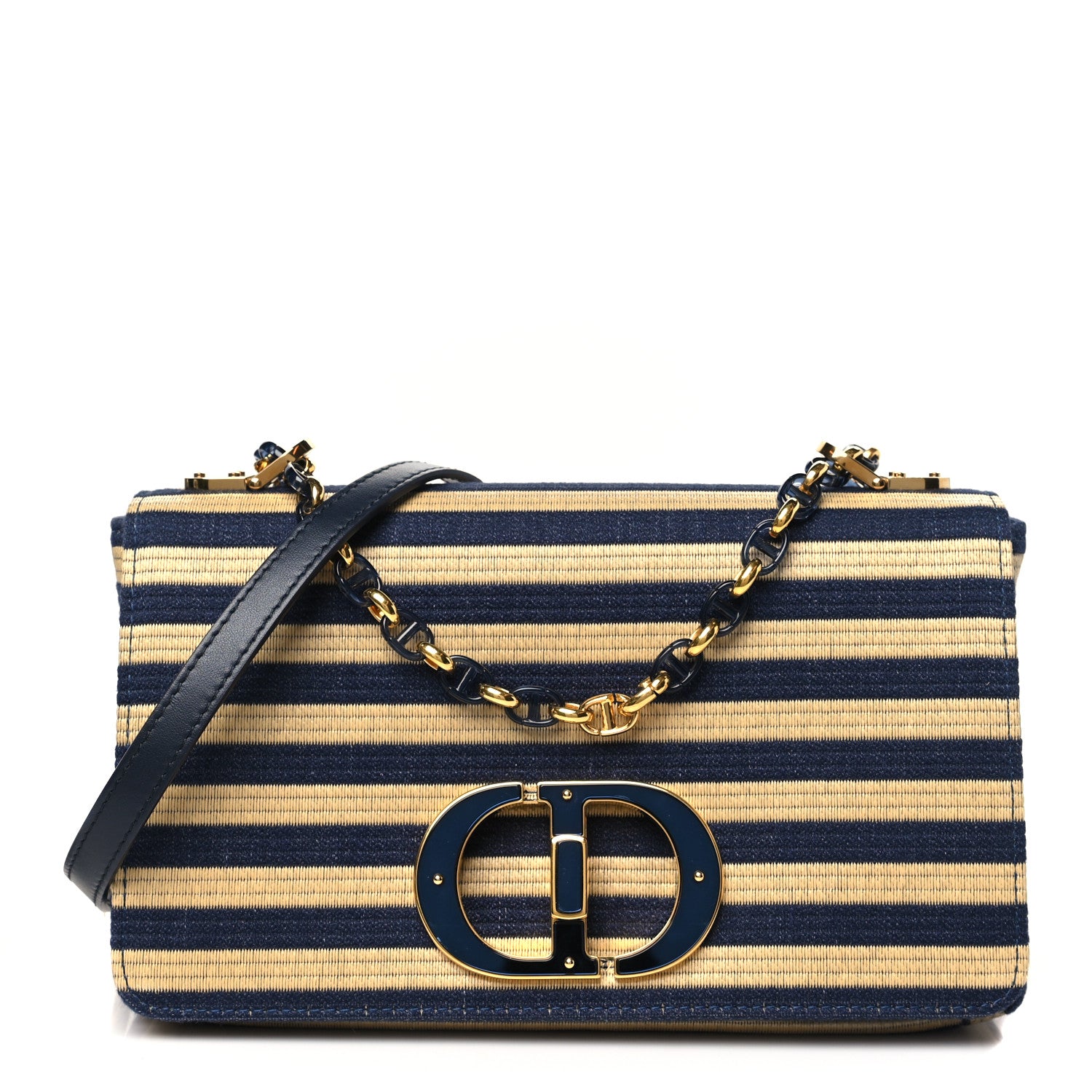 Christian Dior Canvas Striped Cannage Medium Caro Bag Beige Navy 1 of 11