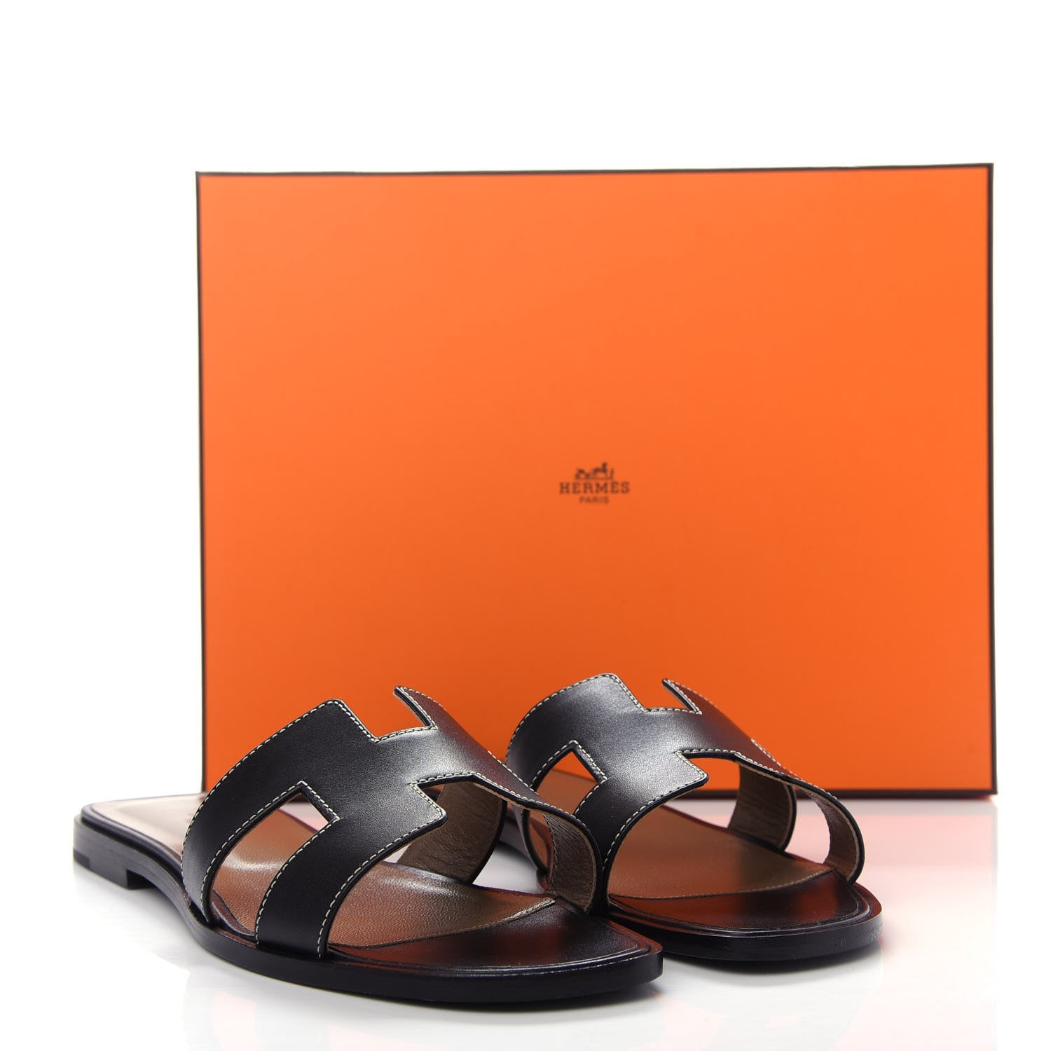 Hermes Box Calfskin Oran Sandals 40 Black 11 of 11