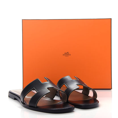 Hermes Box Calfskin Oran Sandals 40 Black 11 of 11
